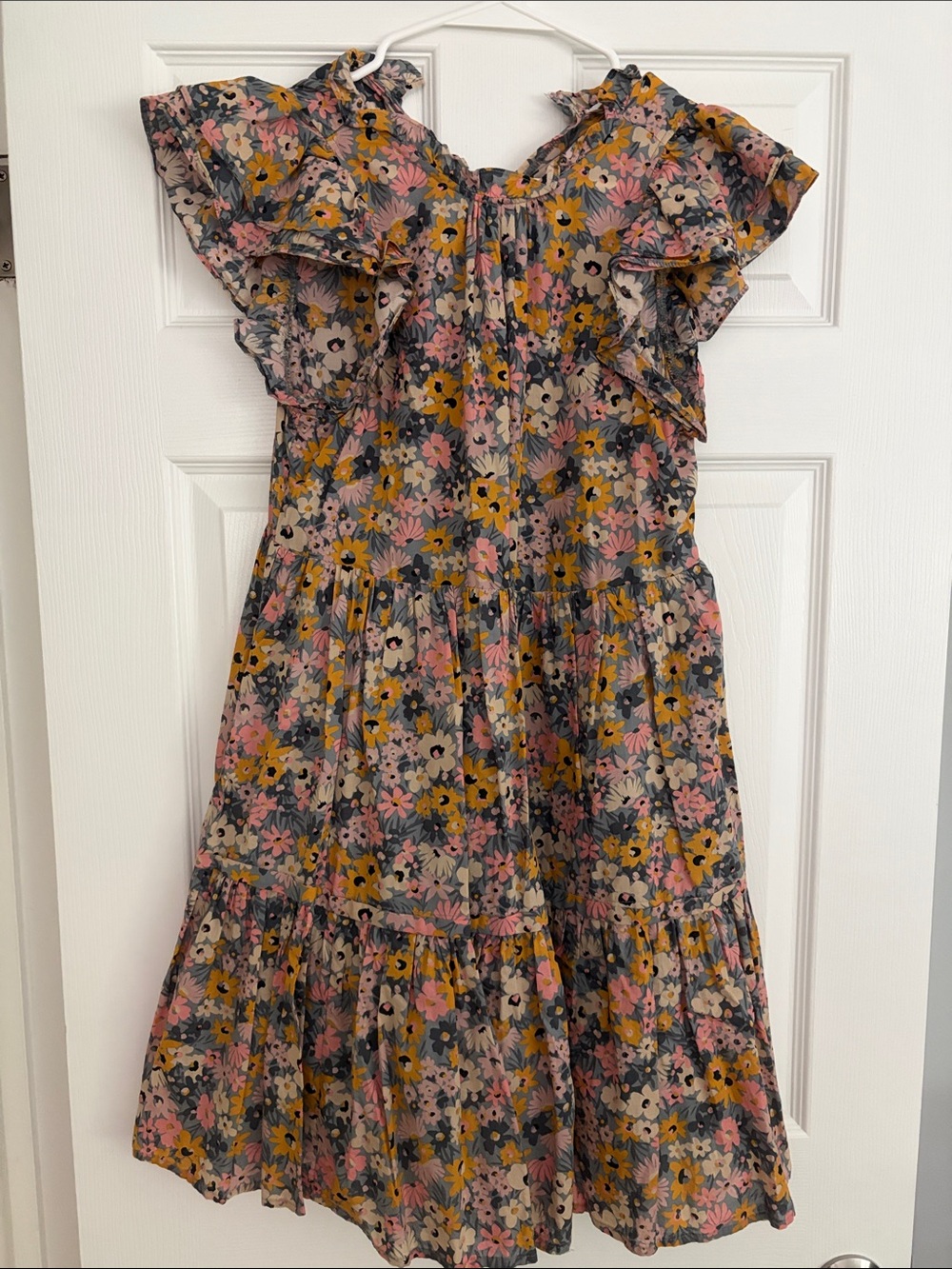 Olivaceous Pink, Mustard & Gray Floral Ruffle Dress